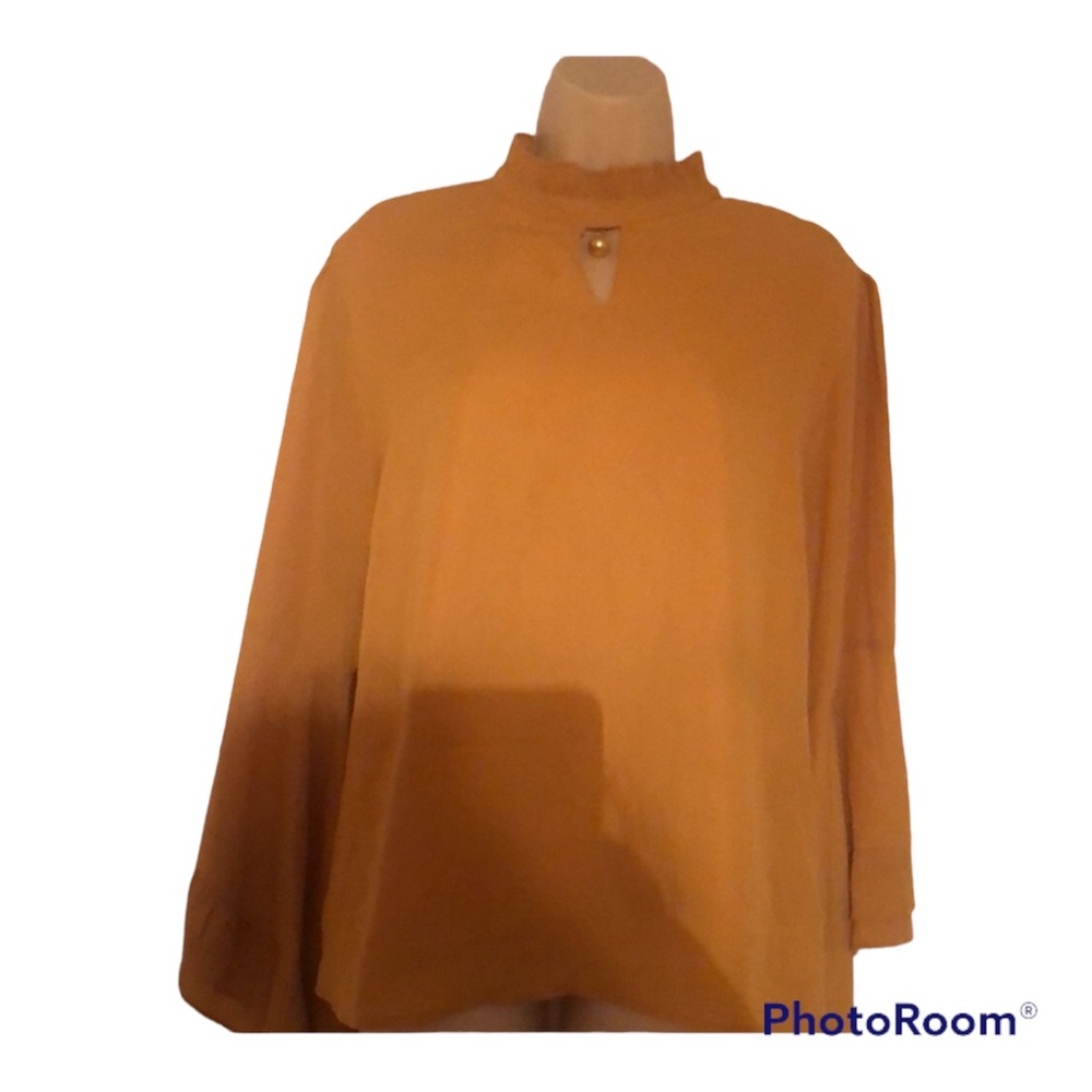 Woman’s fall Vivid long sleeve blouse with pearl key hole bell sleeves